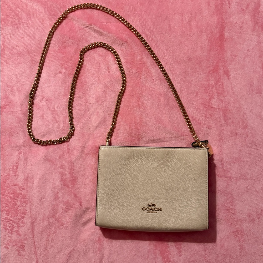 Coach Ivory Crossbody Bag with Gold Chain